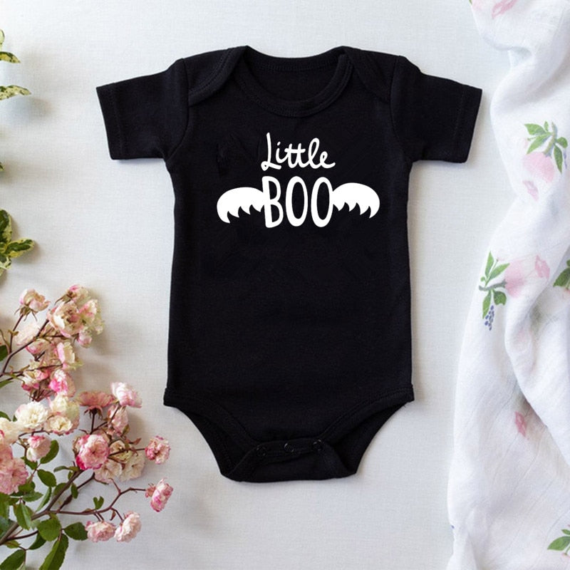 "Little Boo" words on Halloween babies bodysuit