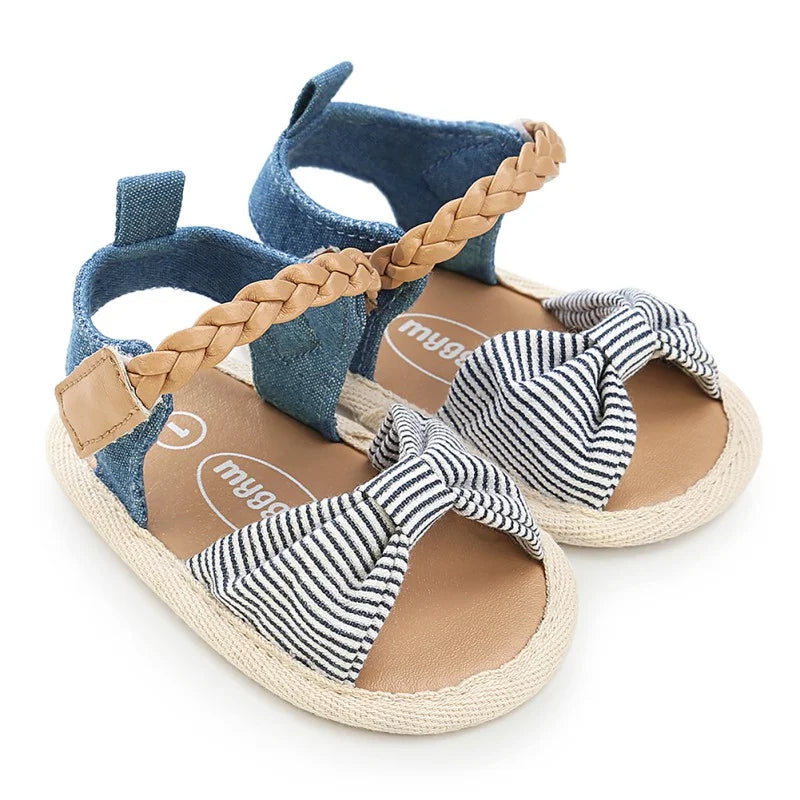 Blue and white stripe baby girl summer sandals
