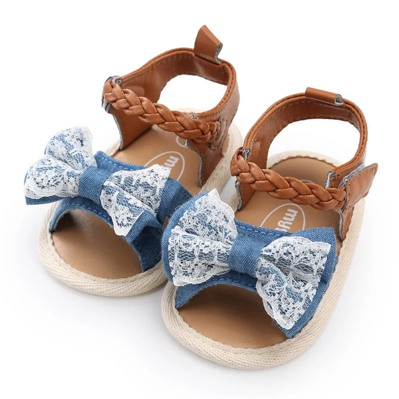 Lace Bow on light blue sandals