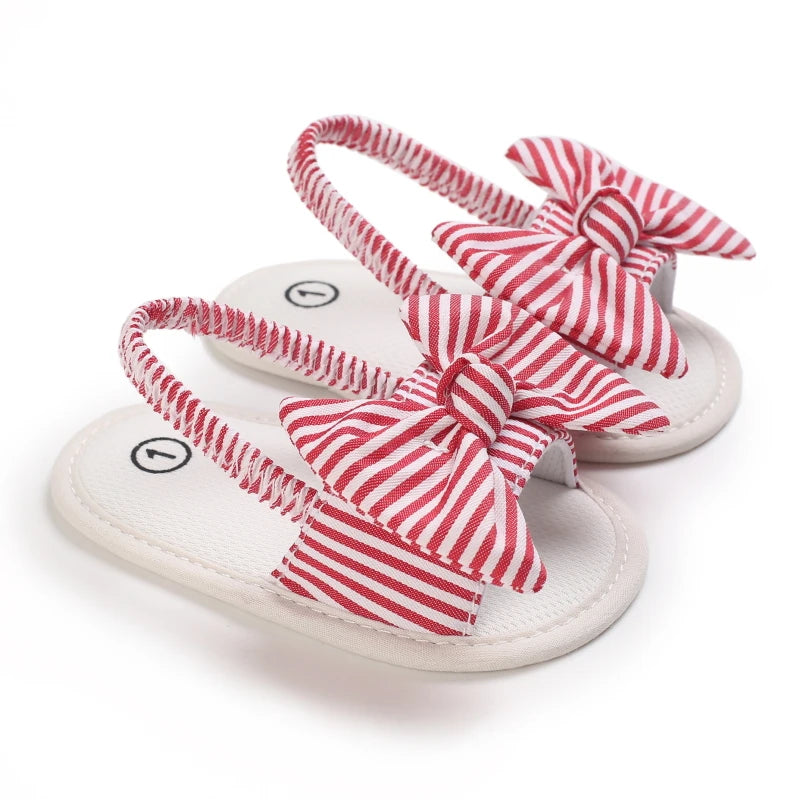 Red and white striped baby girl summer sandals