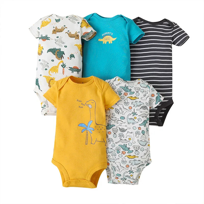Dinosaur print 5 piece baby boy romper suits