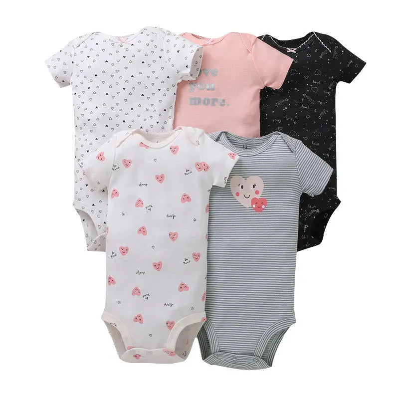 Light grey and pink 5 piece baby girl romper suit