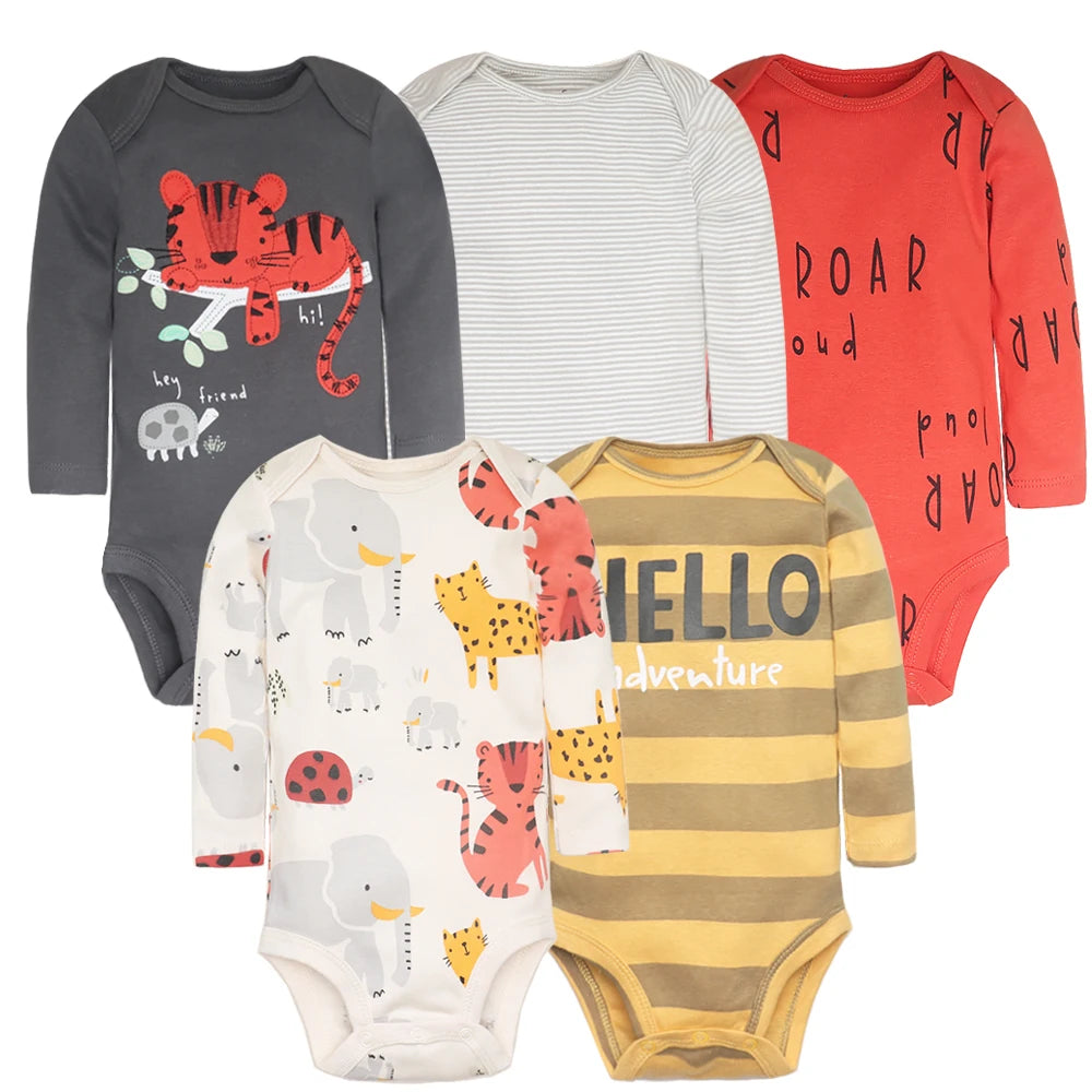 Tiger print long sleeved baby boy romper suits