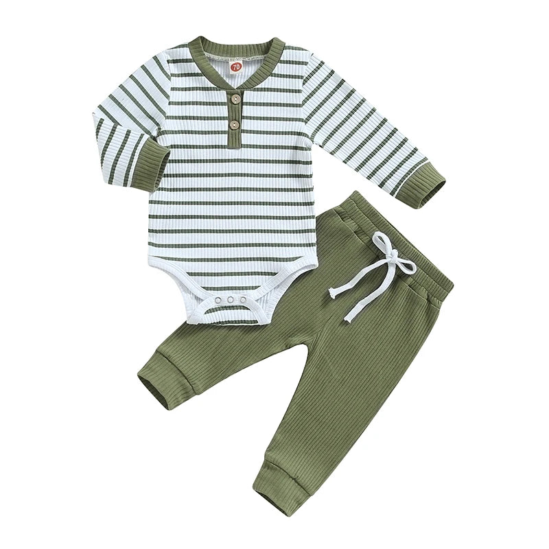Lovely olive green romper and jogging pants ideal for baby boy