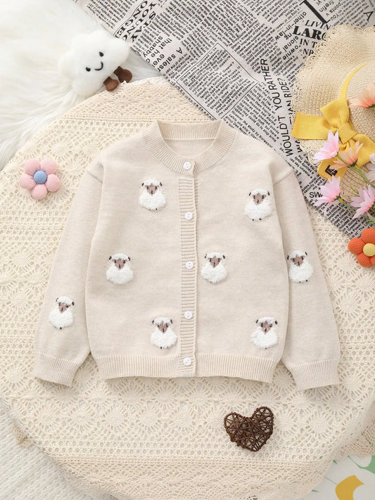 Beige cardigan with sheep patches