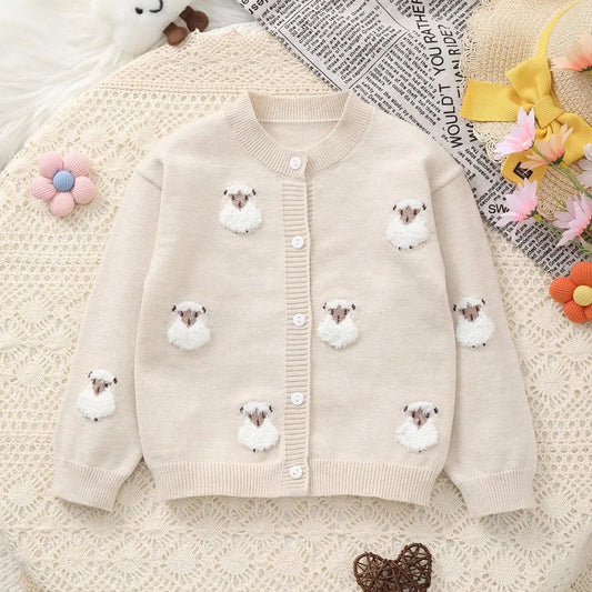 Beige cardigan with sheep patches
