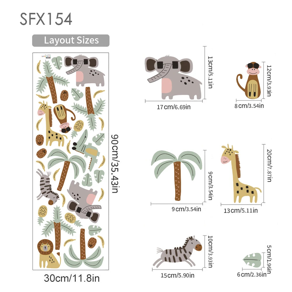 Cartoon look jungle animal wall stickers
