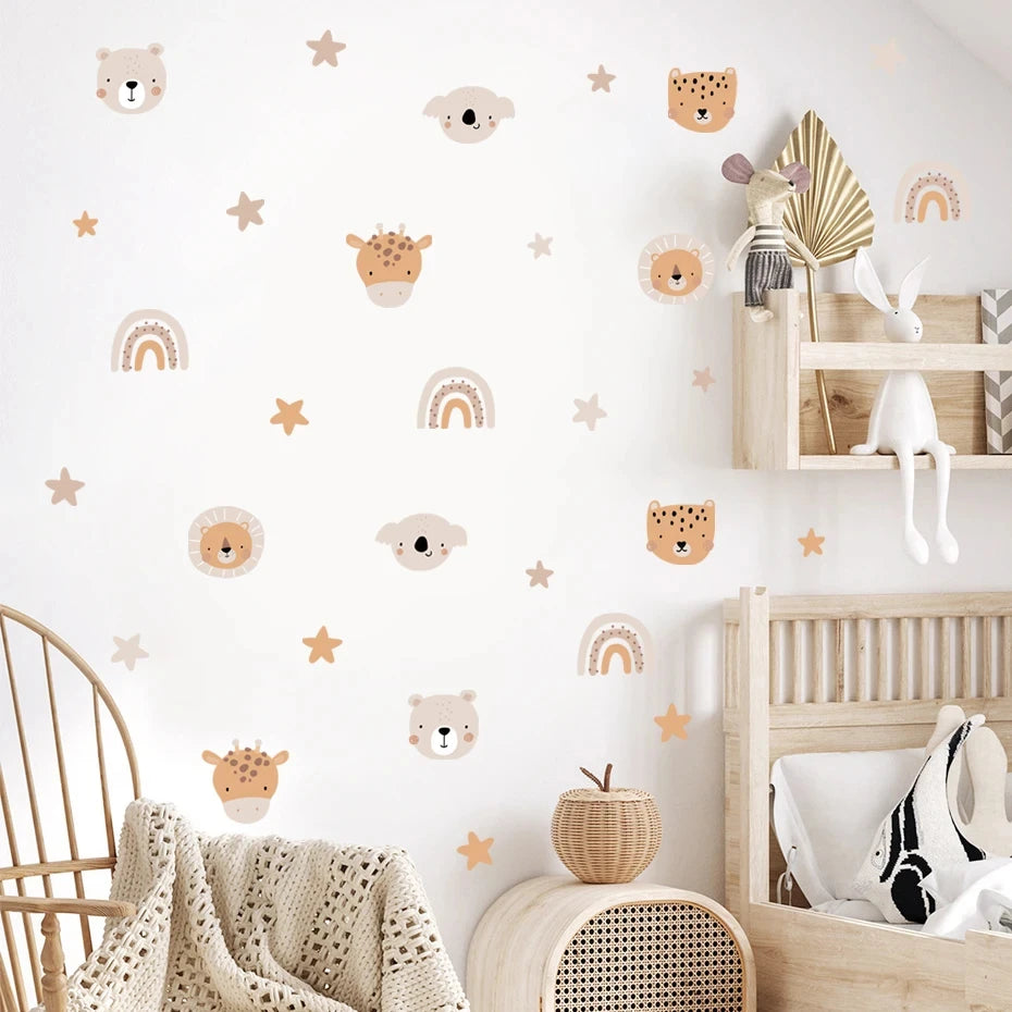 Cute animal head and stars wall stickers