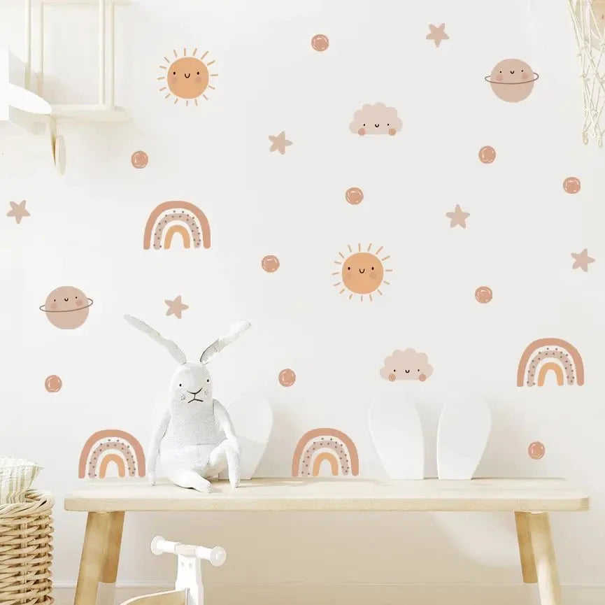 The sun, moon, clouds and rainbow wall stickers