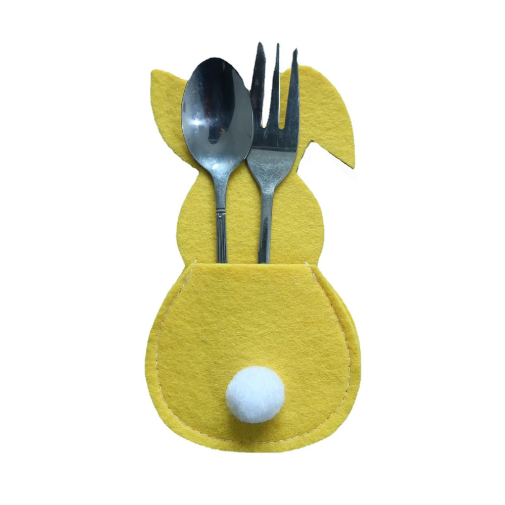 Bright yellow bunny rabbit cutlery holder