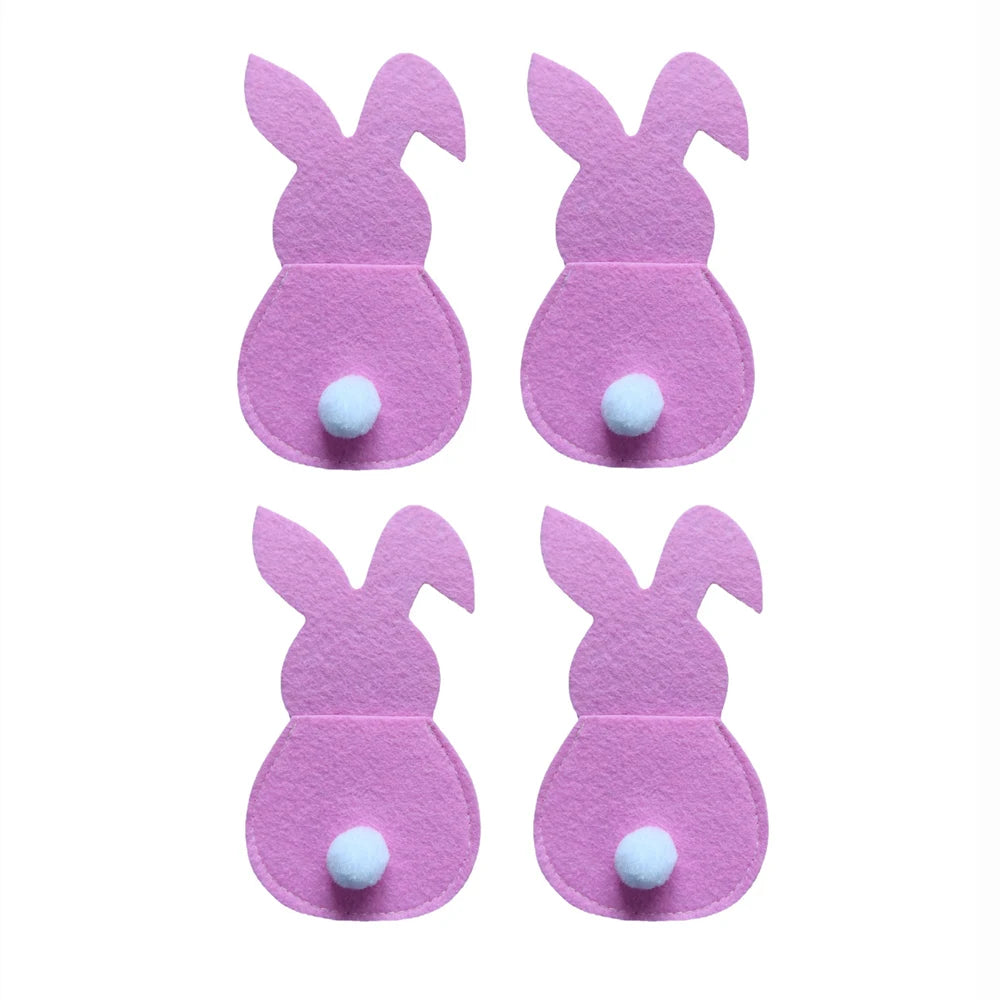 Baby pink bunny rabbit shaped felt cutlery holders