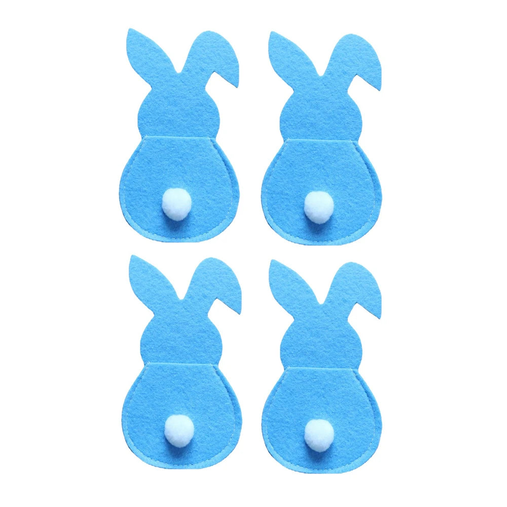 4 piece set of baby blue felt bunny rabbit shaped cutlery holders