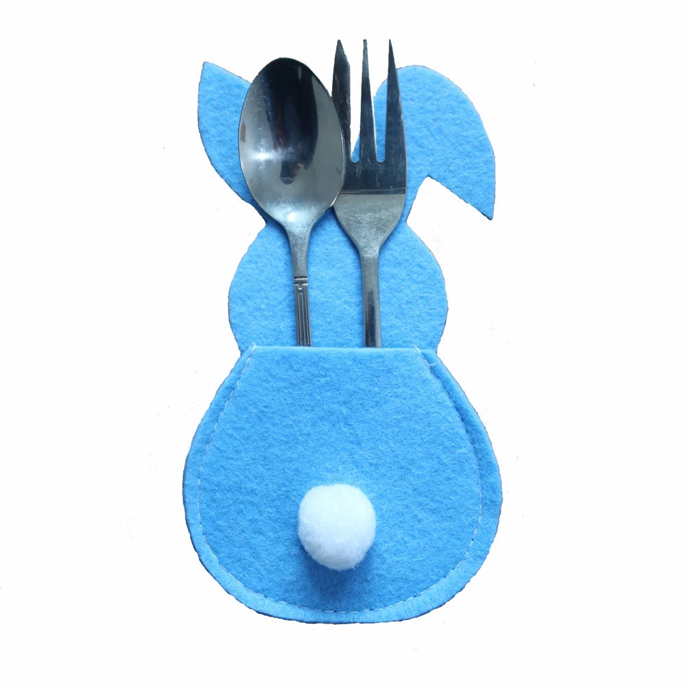 Baby blue cute felt  bunny rabbit cutlery holder