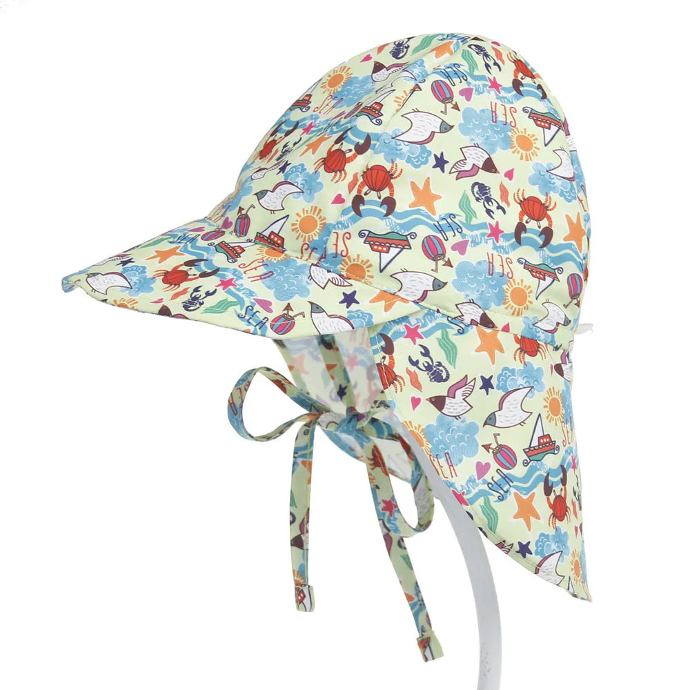 Sealife print baby summer protective hat