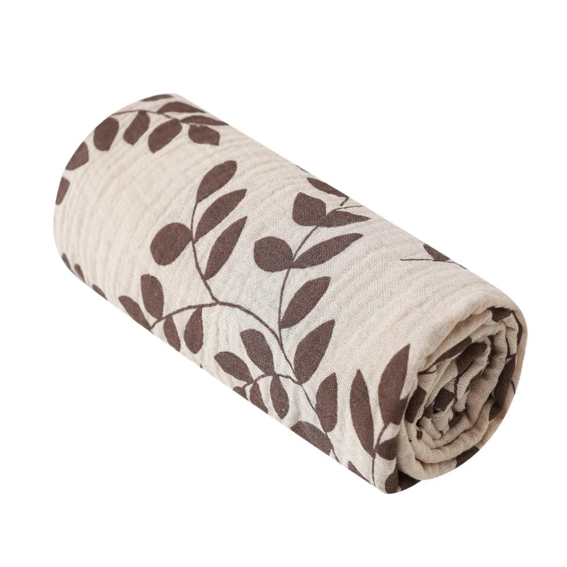 Rolled-up fabric with brown leaf pattern