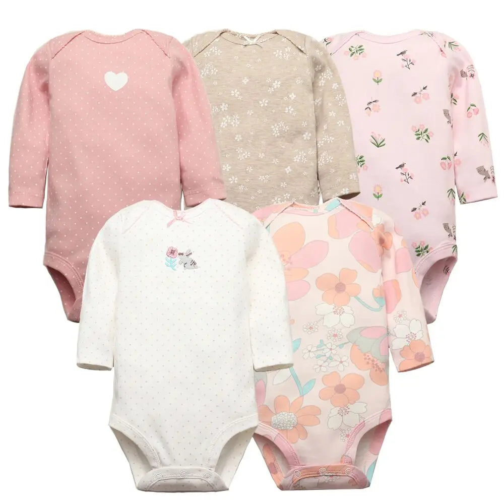 Soft pink 5 baby girl romper suits