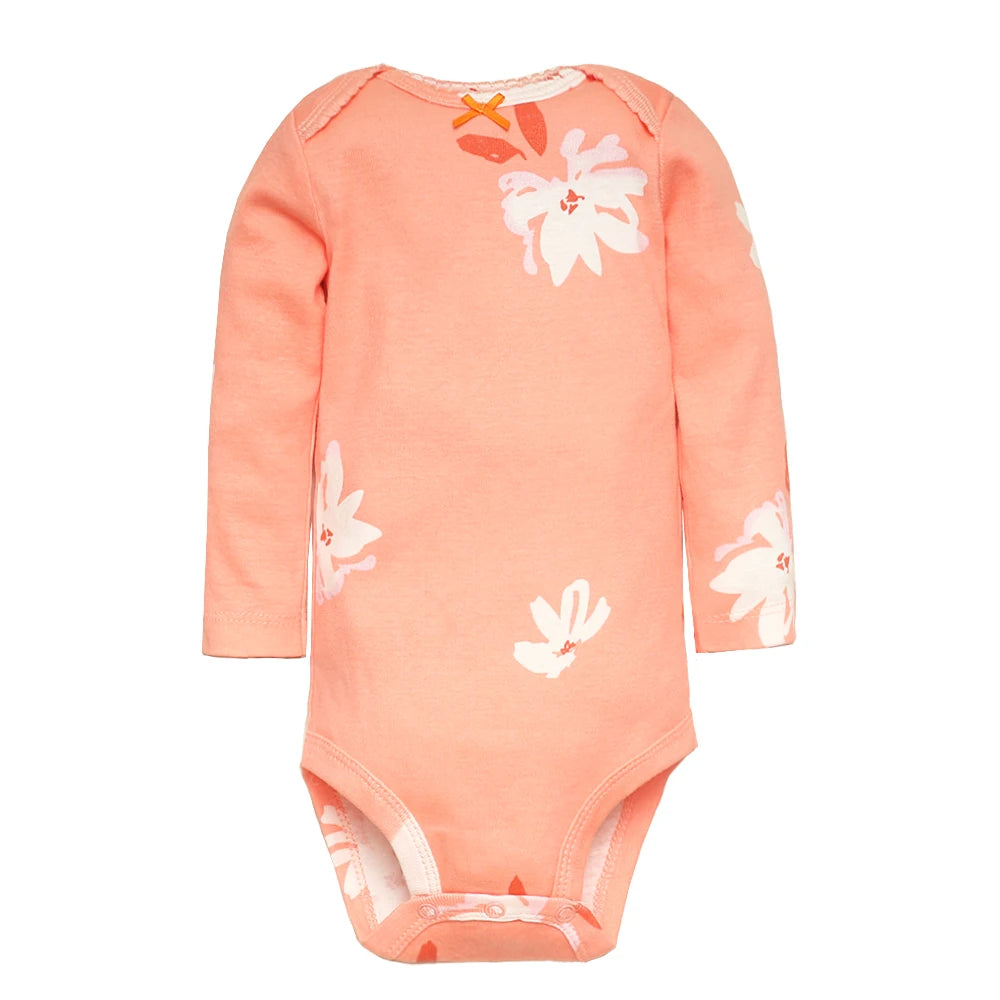 Cute longed sleeved flower print baby girl romper suit