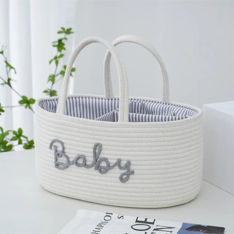 Bright white baby basket with lovely grey and white inner