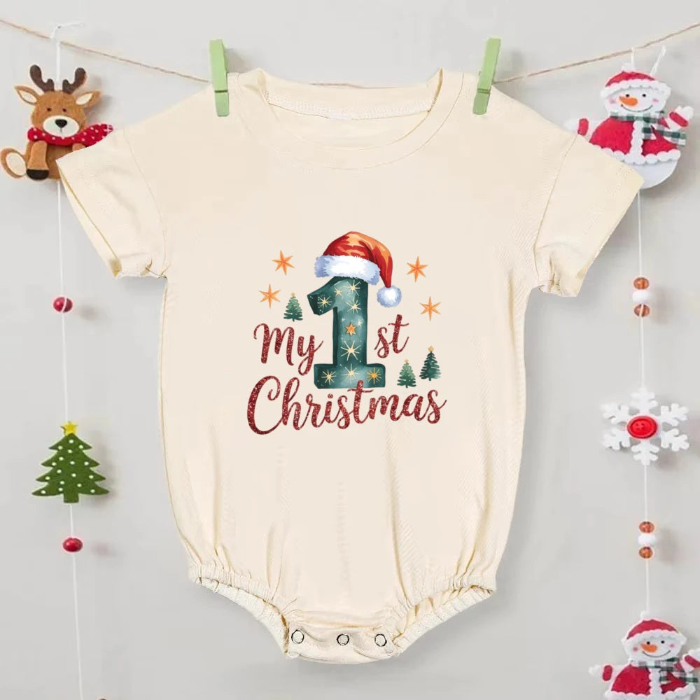 Baby romper with 'My 1st Christmas' text
