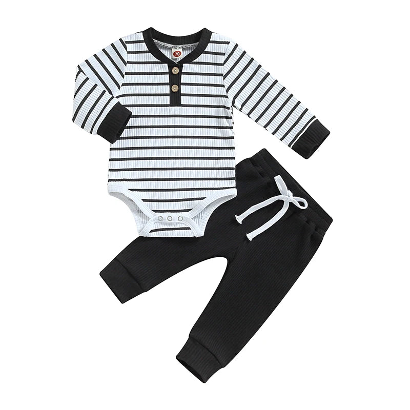 Black and white romper suit and pants perfect for a baby boy