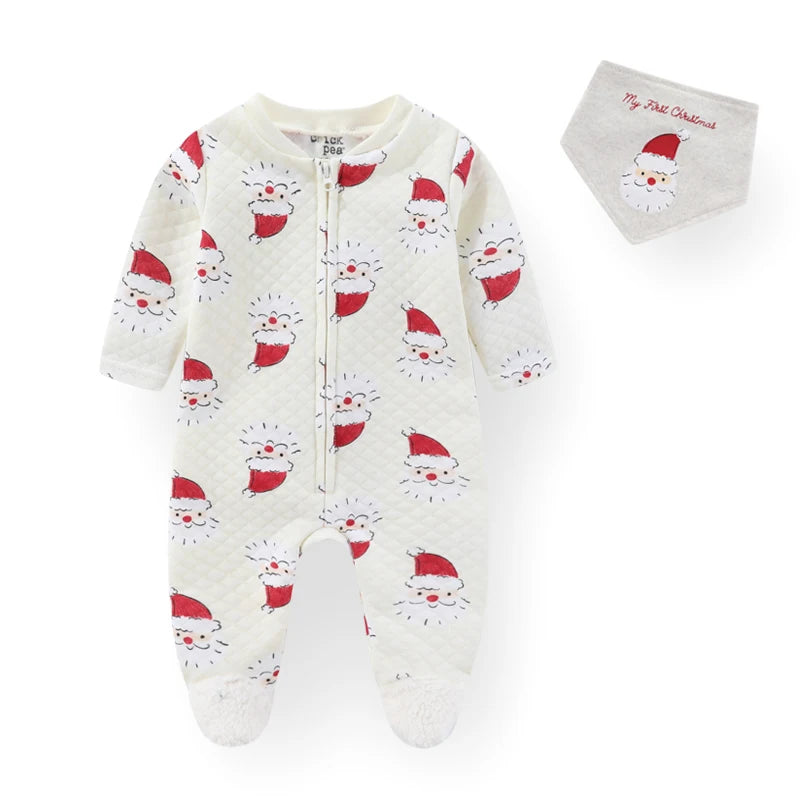 Baby onesie with Santa Claus pattern and matching hat