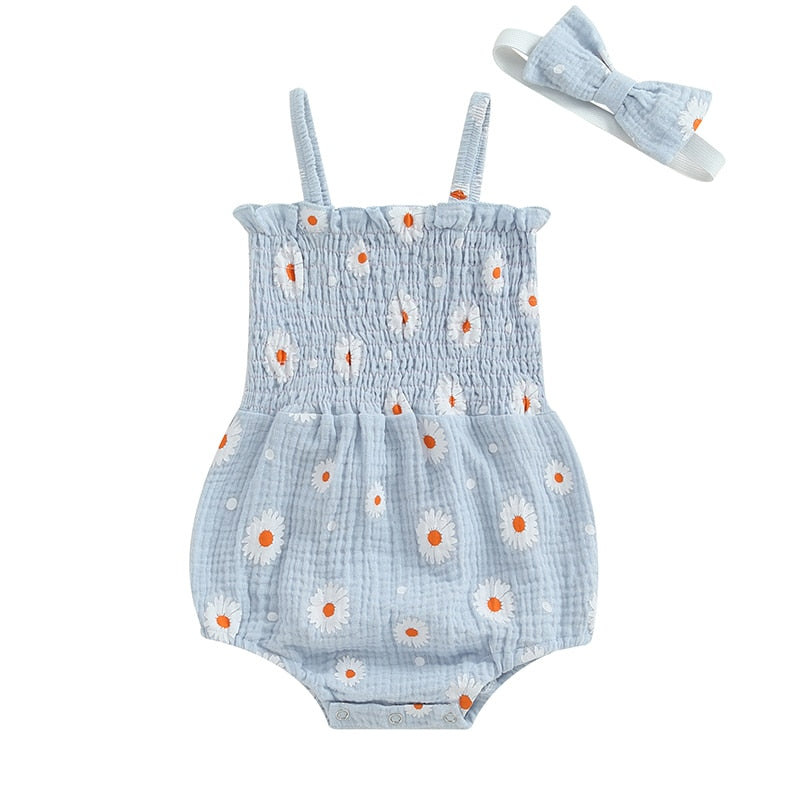 Light blue Daisy print baby girl romper suit