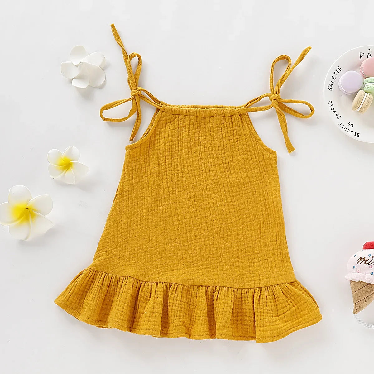 Lovely mustard colored baby girl summer dress