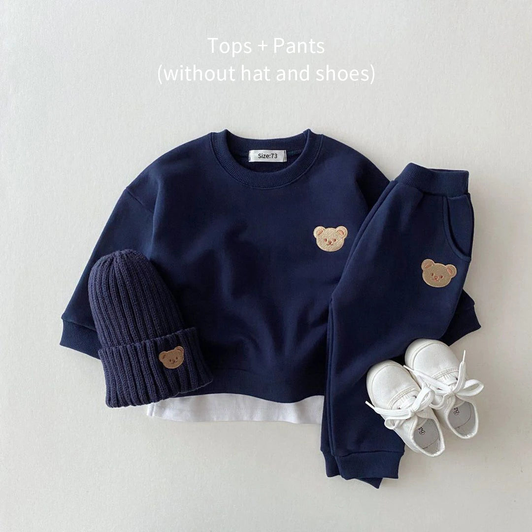 Navy blue children's outfit with bear designs
