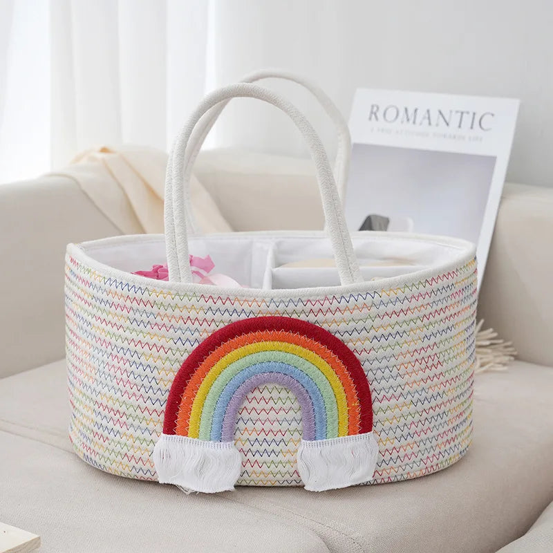 Cute rainbow colored storage basket with handles