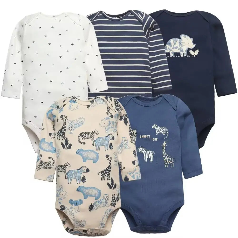 Blue safari print baby boy long sleeved romper suits