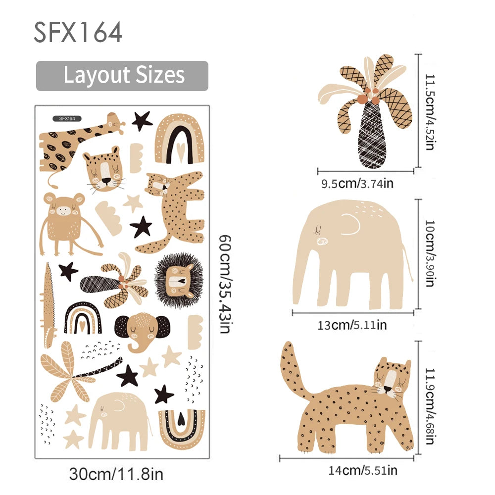 Soft looking beige jungle animal stickers