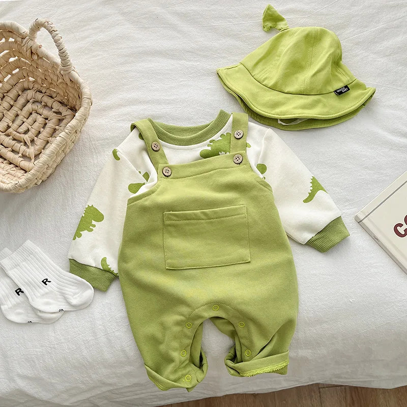 Soft and cute - baby boy dinosaur sweater with dungaree's