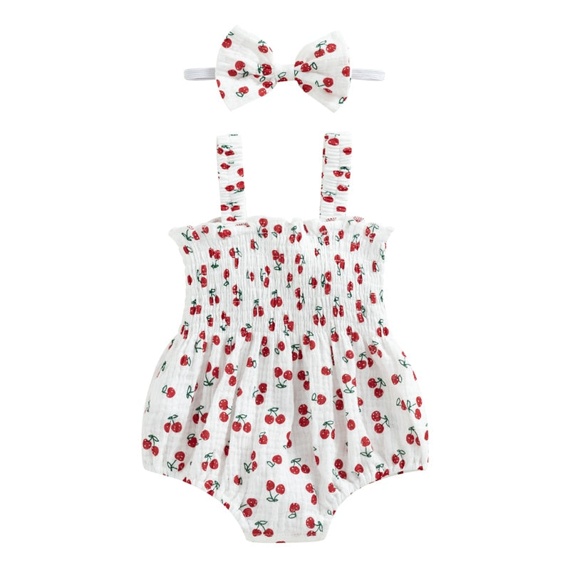 White babies romper suit with cherry print