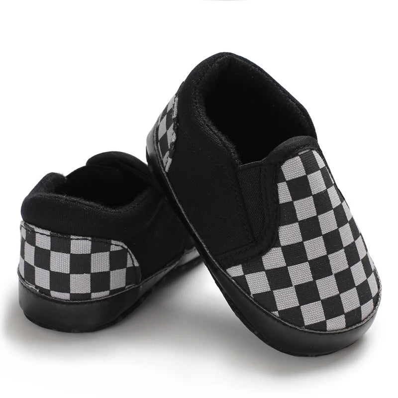 Black and White checked slip on canvas baby boy shoes