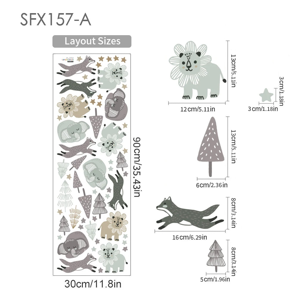 Cute grey colored woodland and jungle wall stickers