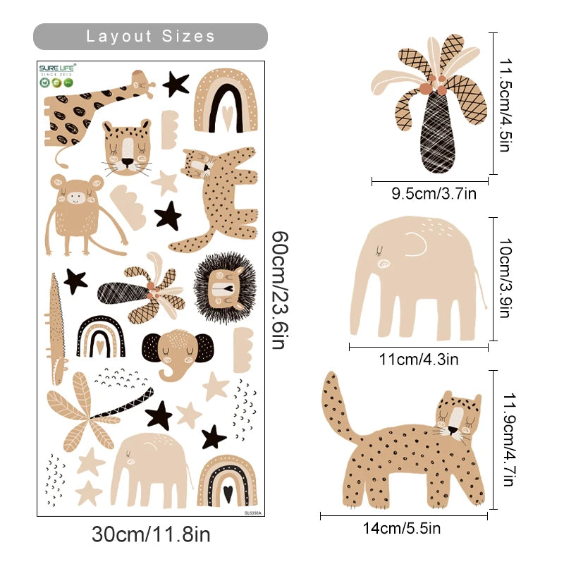 Fun, cute animal jungle wall stickers