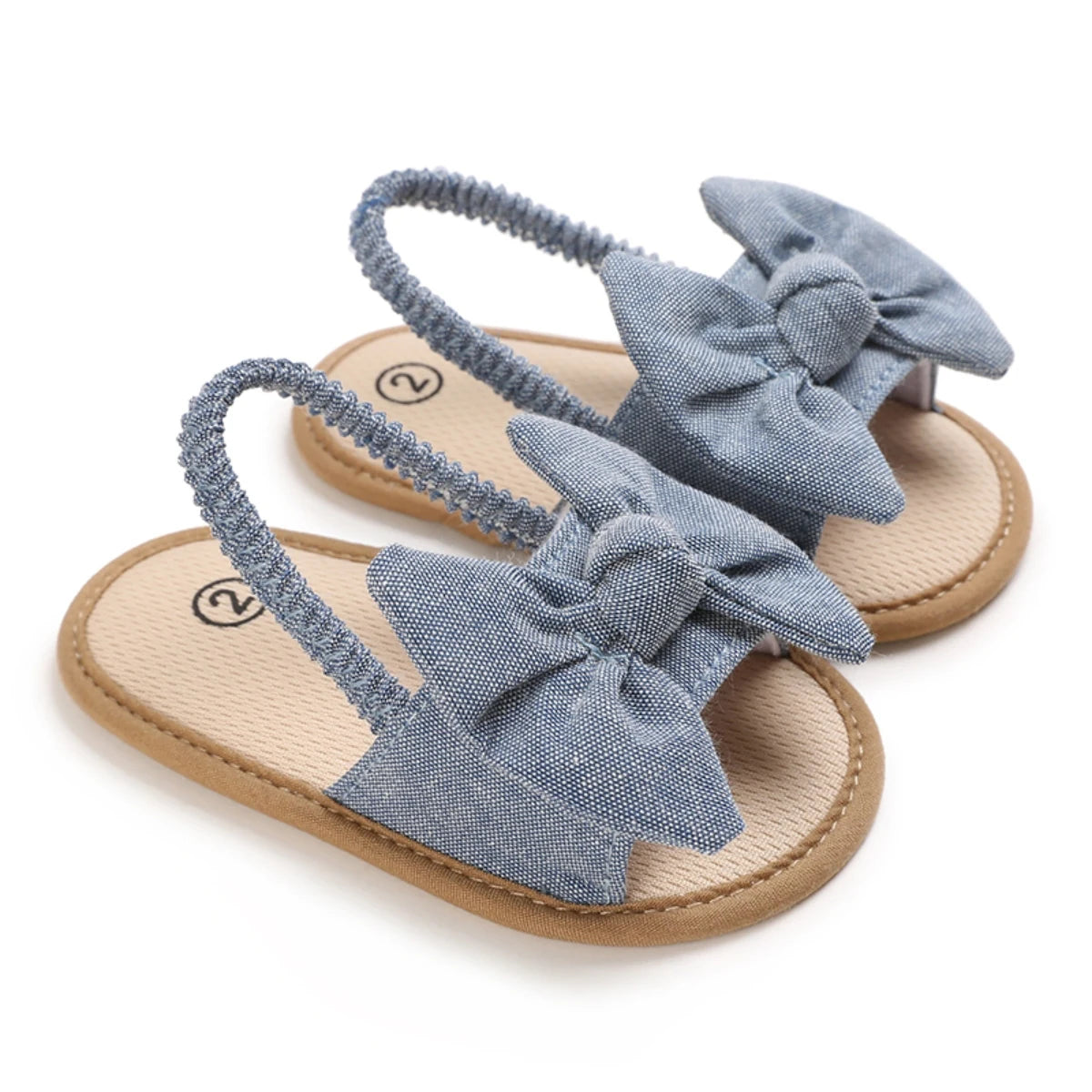 Denim blue summer sandals for a baby girl
