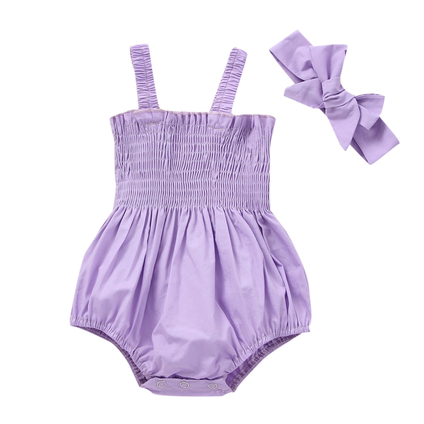 Lilac colored romper with matching headband