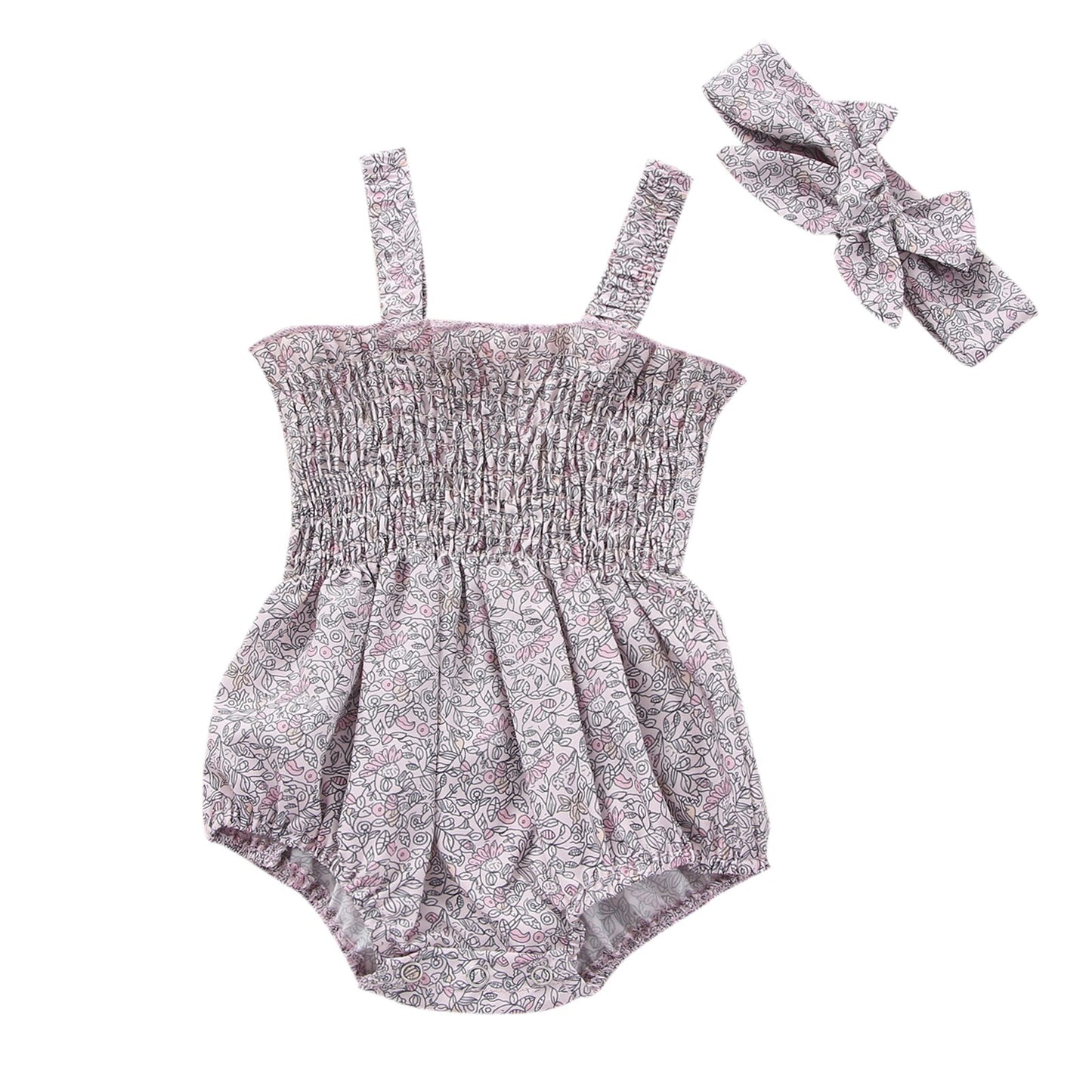 Grey patterned romper , baby girl