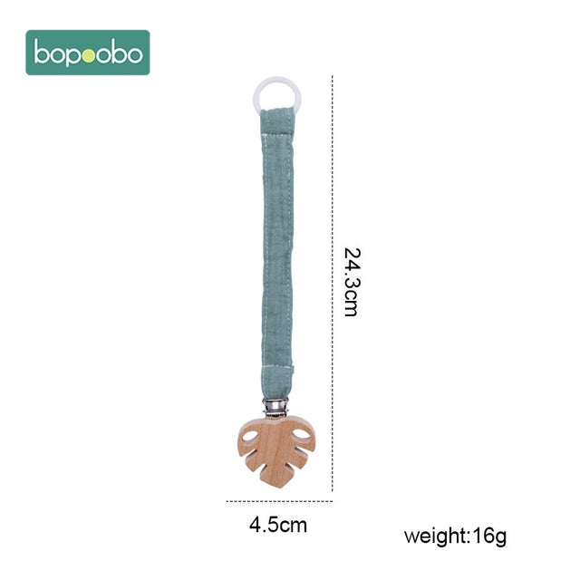 Cotton cloth babies dummy chain clip with wooden leaf