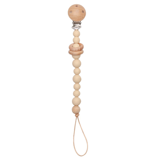 Wood beaded silicone pacifier chain with wooden clip