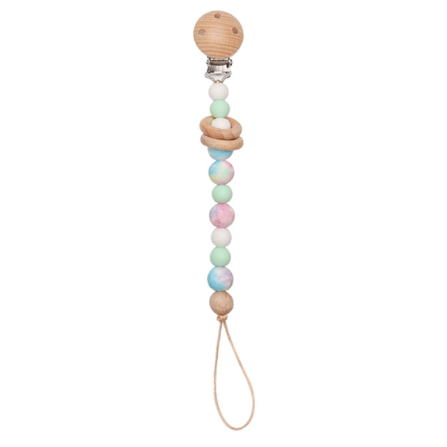 Soft coloured marble  beaded silicone pacifier chain with wooden clip