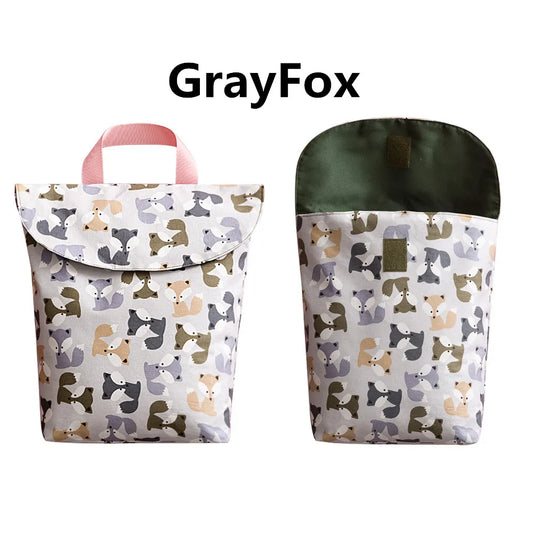 Cute grey fox print nappy and bottle bag