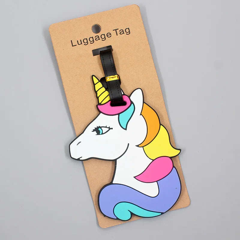 Rainbow coloured unicorn luggage tag