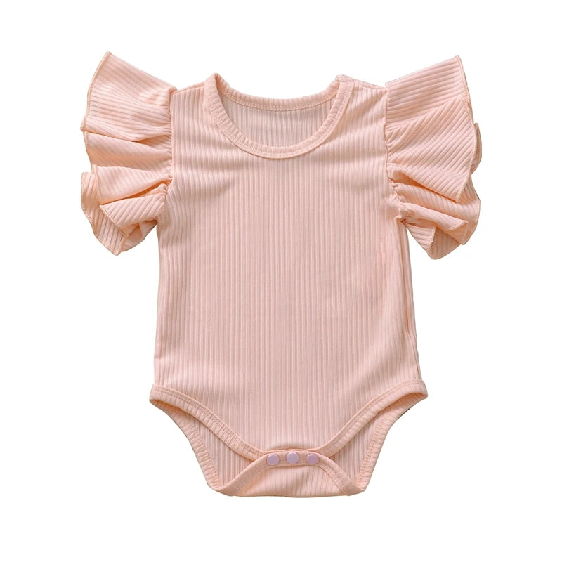 Pink baby bodysuit with ruffled sleeves 