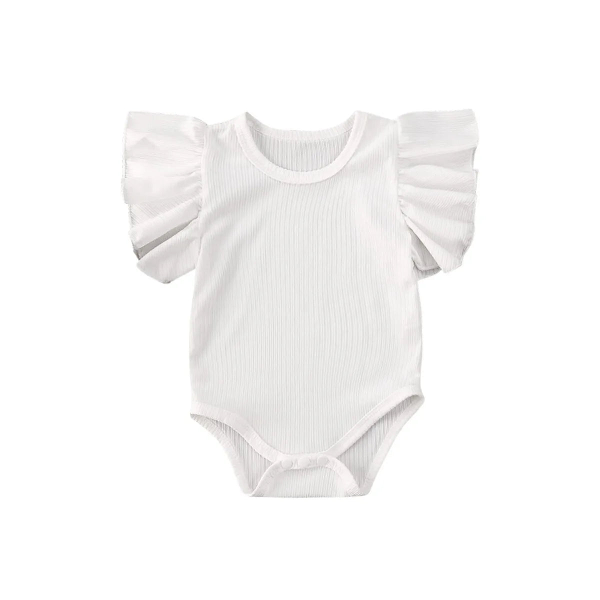 White baby romper with ruffled sleeves 