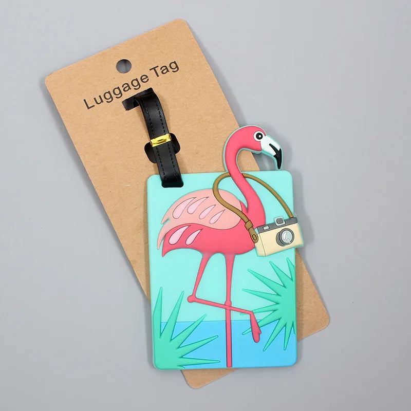 Camera and flamingo luggage tag