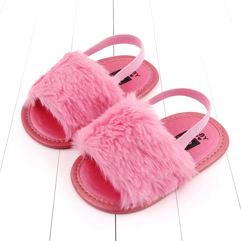 Pink sandals with fluffy pink fur 