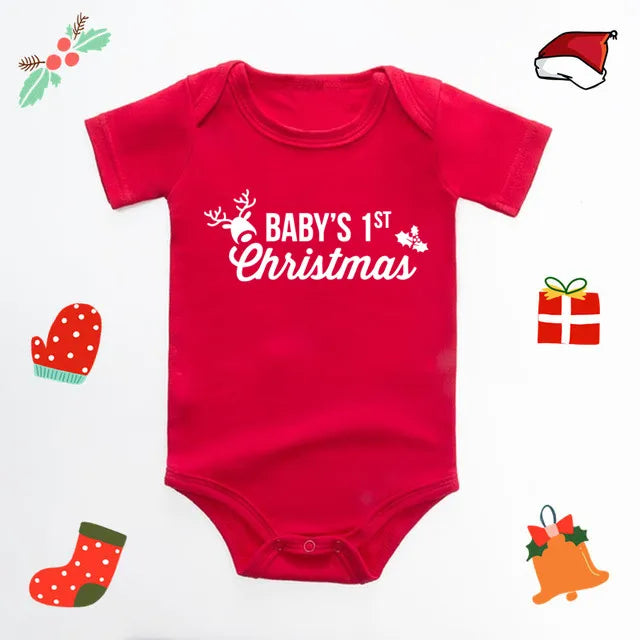 Cute, bright, red christmas baby romper suit