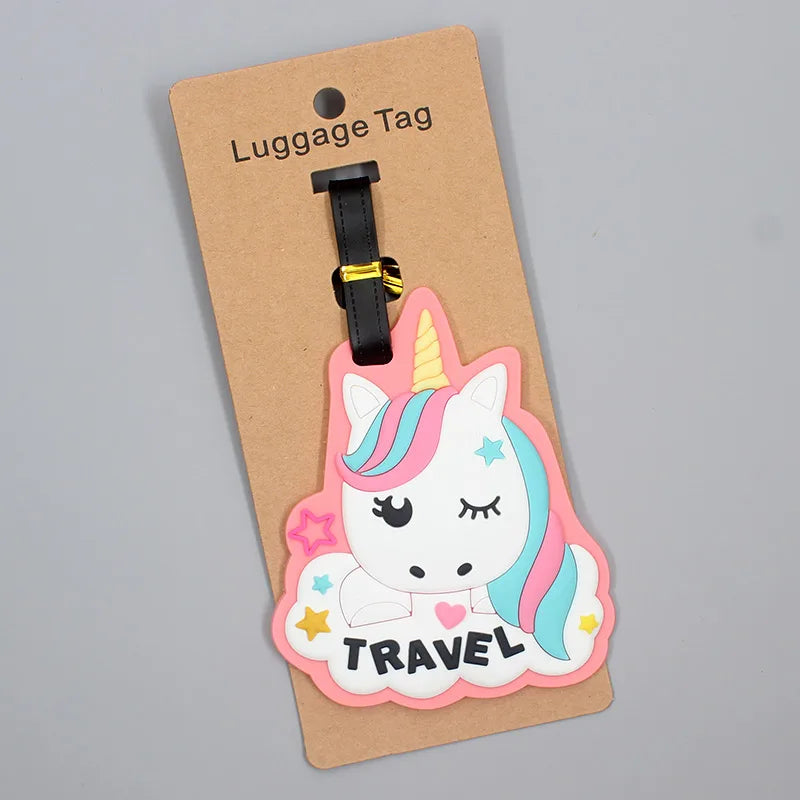 Cute winking unicorn luggage tag